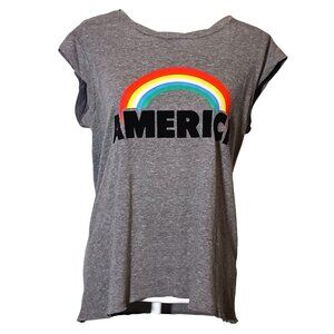 Pam & Gela Oversized Gray America Rainbow Muscle Tee Made in USA Women's Size S‎